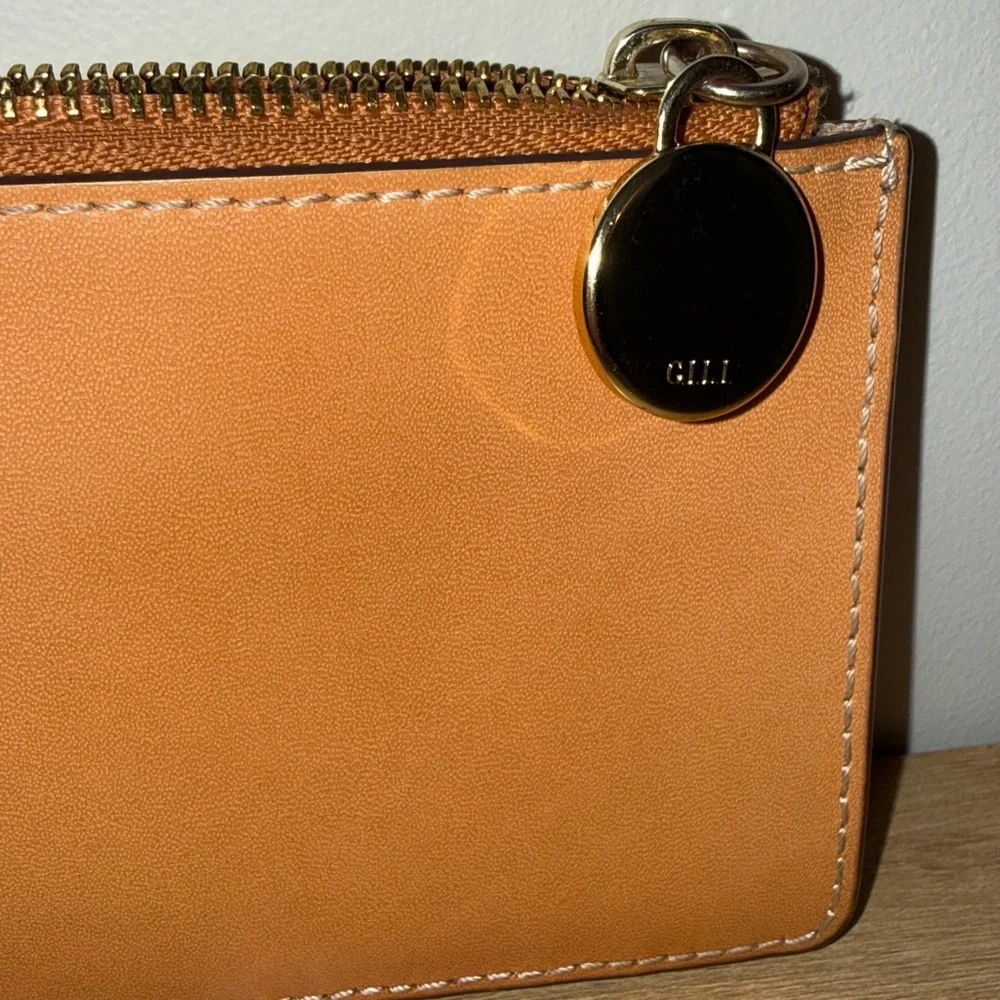 G.I.L.I. Slim Leather Card Wallet in Tan with Gold Hardware